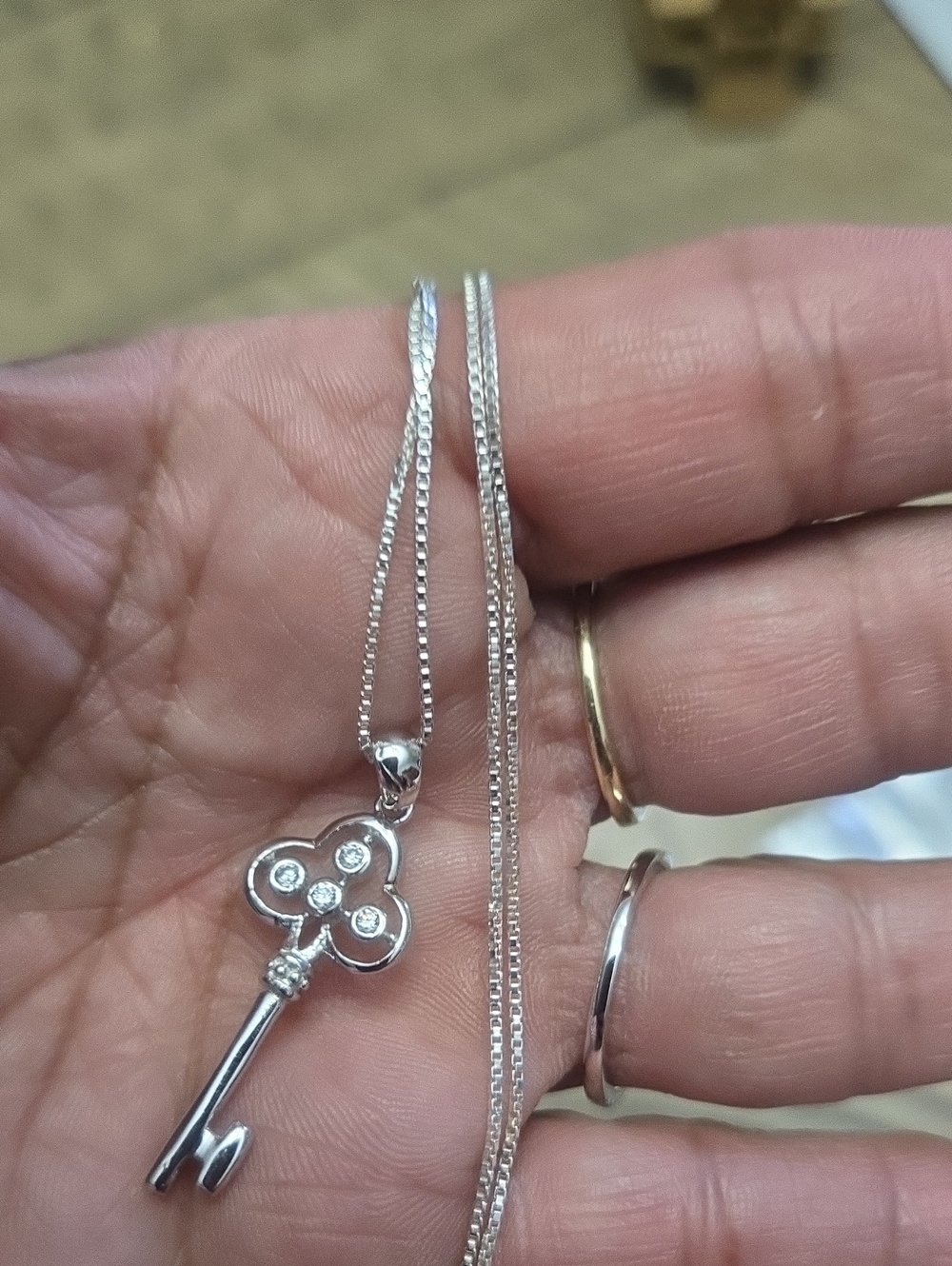 Silver Key Pendant Necklace - Elegant Women's Jewelry